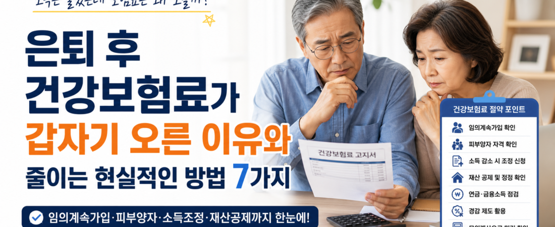 은퇴 후 건강보험료 때문에 보험료가 갑자기 오른 이유가 궁금하신가요? 이 글에서는 은퇴 후 건강보험료 계산 방법과 건강보험료를 줄이는 방법을 쉽게 알려드립니다