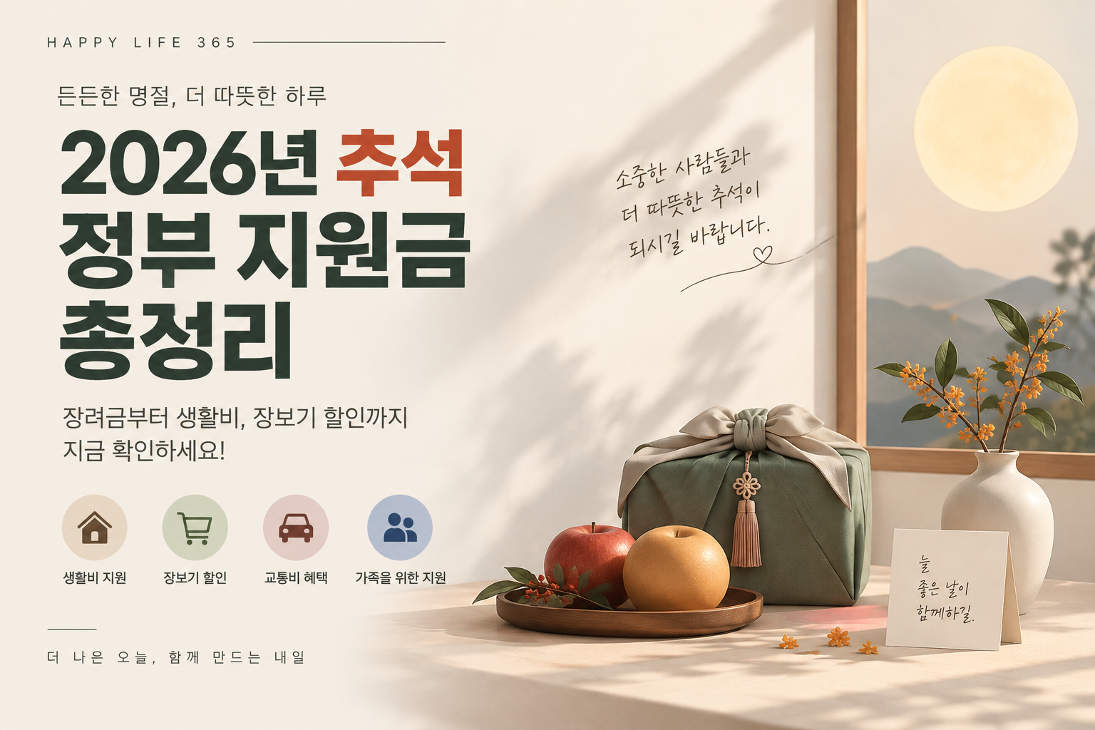 2026년 추석 정부 지원금 총정리｜장려금,생활비, 장보기 할인